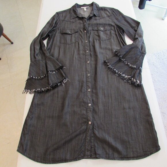 Indigo Thread Co Dresses & Skirts - Indigo Thread Co Lyocell Western ShirtDress Fringe Bell Sleeves Large